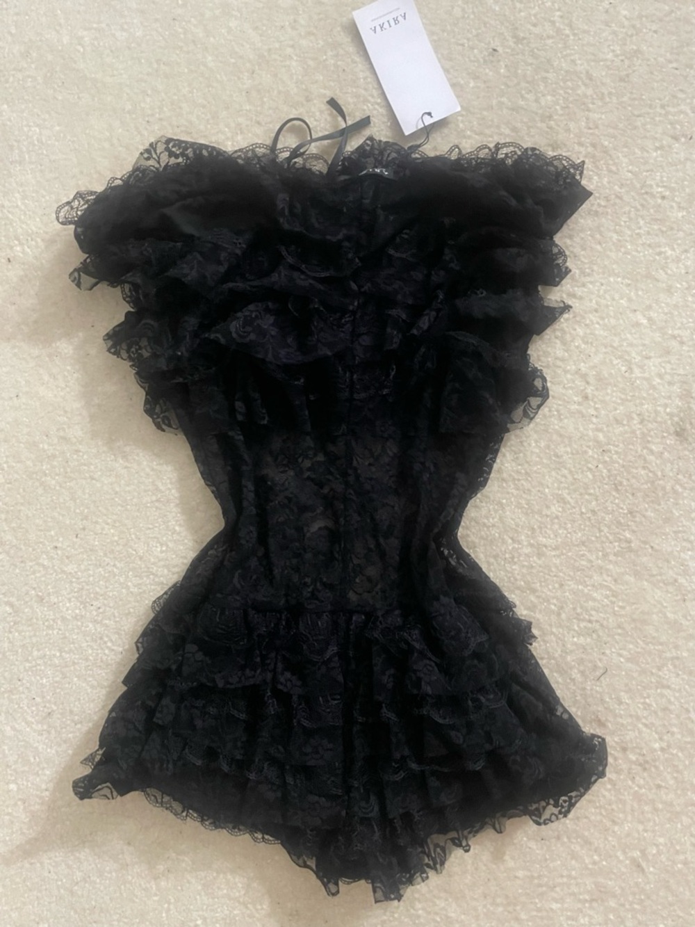 AKIRA Black Lace babydoll w/ Ruffle detail Romper